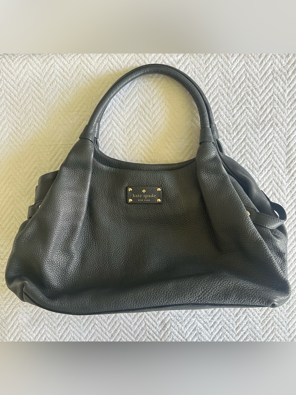 kate spade Grey Pebbled Genuine Leather Shoulder Bag with Gold Hardware